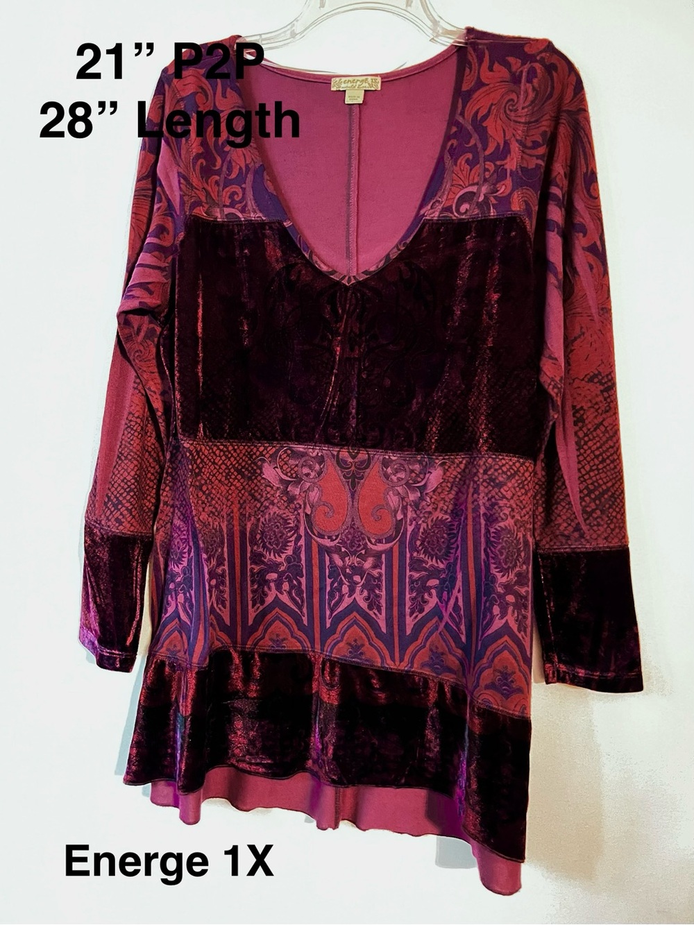 Velvet Panel Mixed Print Tunic - Plum & Burgundy
